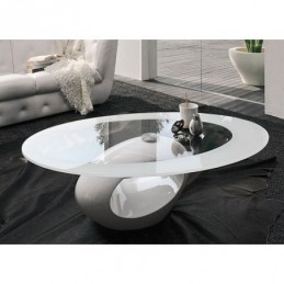 Mesa BOND, baja, blanca, cristal, 110 x 60 cms