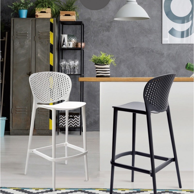 Taburete BORNEO, apilable, polipropileno blanco