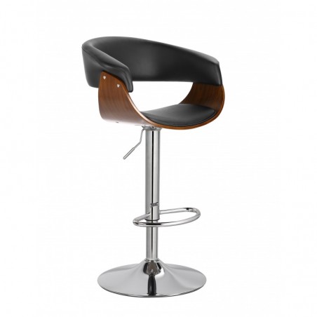 Taburete MUNICH, giratorio, cromado, madera nogal, similpiel negra