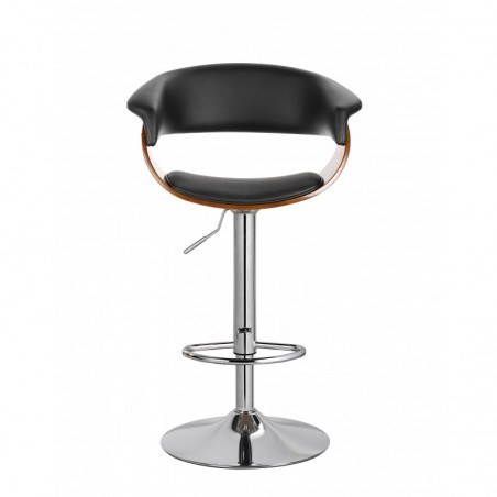 Taburete MUNICH, giratorio, cromado, madera nogal, similpiel negra