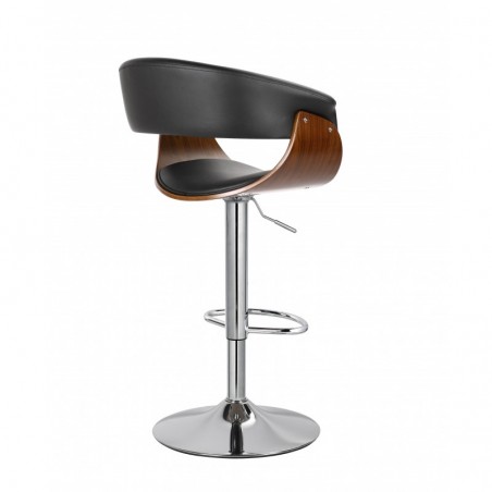 Taburete MUNICH, giratorio, cromado, madera nogal, similpiel negra