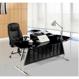 Mesa de oficina EVIAN, oval, mueble a izquierda, cristal, 160x80 cms