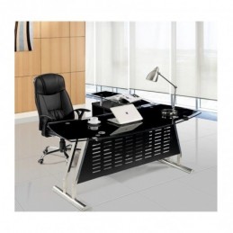 Mesa de oficina EVIAN, oval, mueble a izquierda, cristal, 180x85 cms