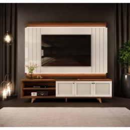 Mueble y panel VINTAGE, marroquin y blanco roto, 220 cms.