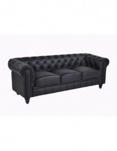 Sofá CHESTER, 3 plazas, similpiel negra