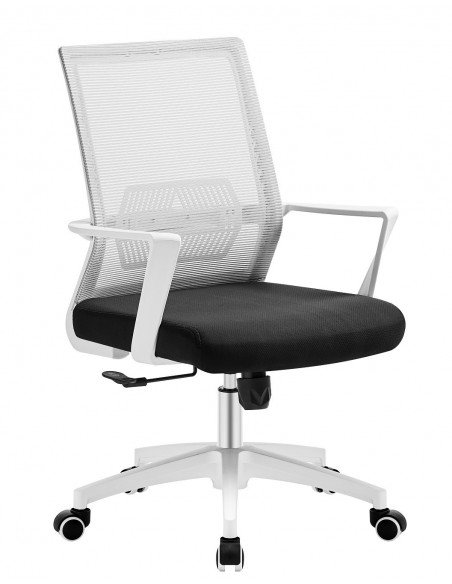 Sillón de oficina RISLEY, blanco, malla gris, tejido negro