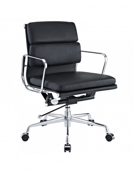 Sillón de oficina EA24M, giratorio, aluminio, piel negra