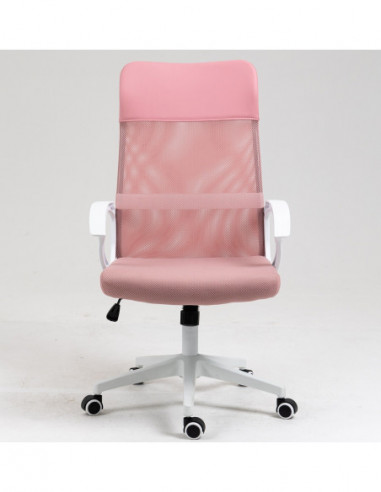 Sillón de oficina VERTON, blanco, malla y asiento rosa