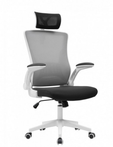 Sillón de oficina LAURO, alto, blanco, malla gris, asiento negro