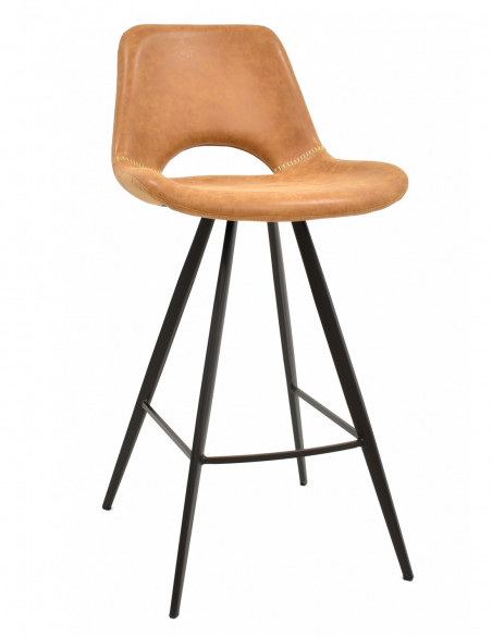 Taburete ANTIBES, metal, similpiel marrón claro