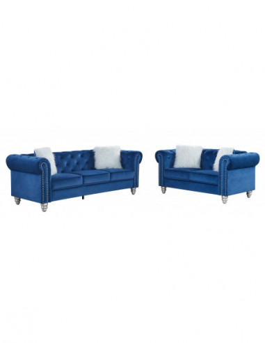 Set Sofás CHESTER STYLE, 3 +2 plazas, tapizado velvet azul 67