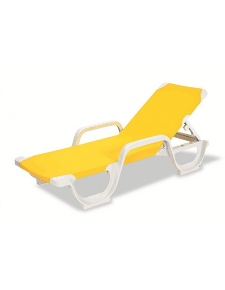 Tumbona COSTASOL, apilable, polipropileno blanco, tejido textilene amarillo
