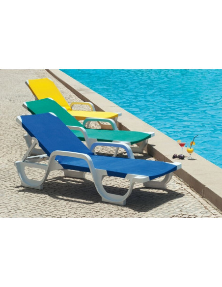 Tumbona COSTASOL, apilable, polipropileno blanco, tejido textilene amarillo