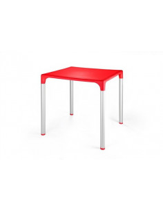 Mesa ELIANA, aluminio, polipropileno rojo 74x74 cms