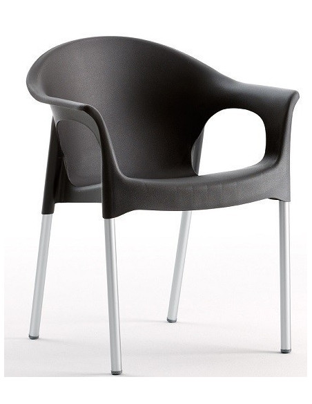 Sillón NILO, aluminio, apilable, polipropileno negro*