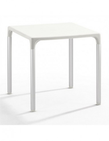 Mesa ELIANA, aluminio, polipropileno blanco 74x74 cms