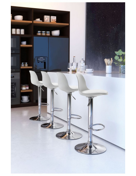 Taburete TOW RG, cromado, polipropileno y cojín blanco