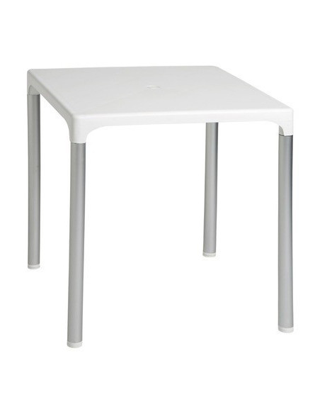 Mesa DOROTEA, aluminio, polipropileno blanco 70x70 cms