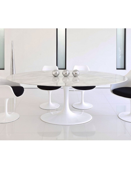 Mesa TUL, oval, fibra de vidrio, mármol blanco 180x108 cms