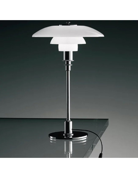 Lámpara POMPIDOU, sobremesa, cromada, tulipa blanca