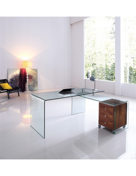 Conjunto de oficina FRANCE NEW, mesa + mesa ala, cristal transparente