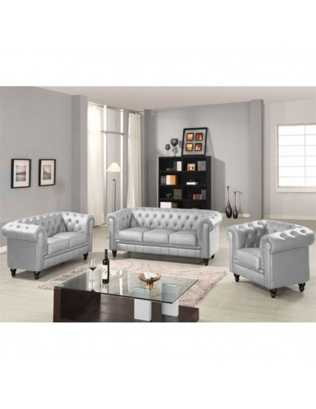 Sofá CHESTER, 2 plazas, similpiel plata