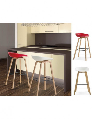 Taburete AWAK, madera, asiento rojo
