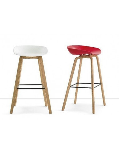 Taburete AWAK, madera, asiento rojo