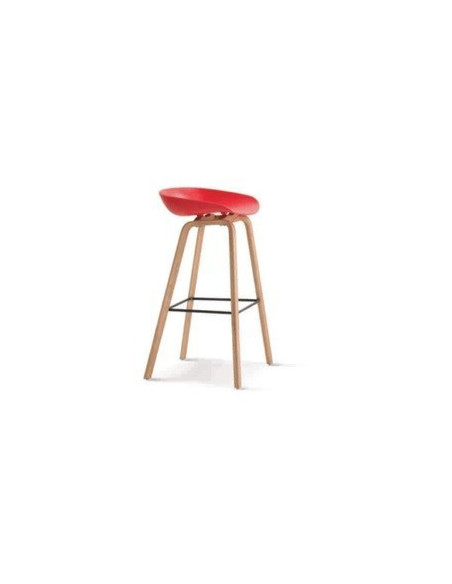 Taburete AWAK, madera, asiento rojo