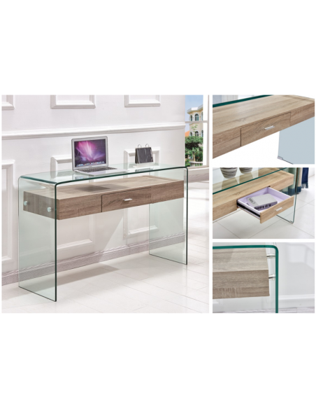 Consola MARILYN, madera, cristal, 120x40 cms