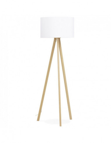 Lámpara JENSEN, pie salón, madera, pantalla blanca