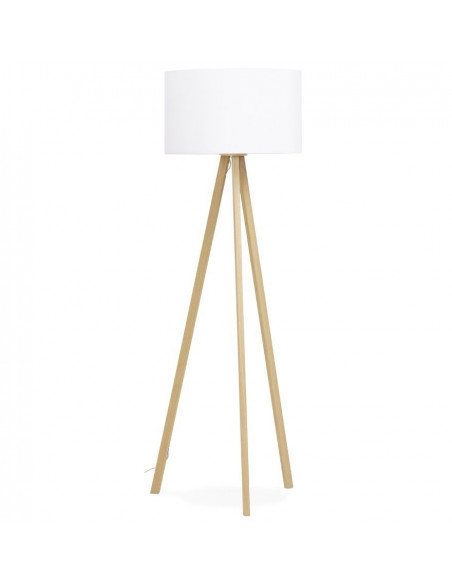 Lámpara JENSEN, pie salón, madera, pantalla blanca