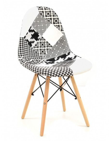 Silla STAR, madera, tejido patchwork combi bgn