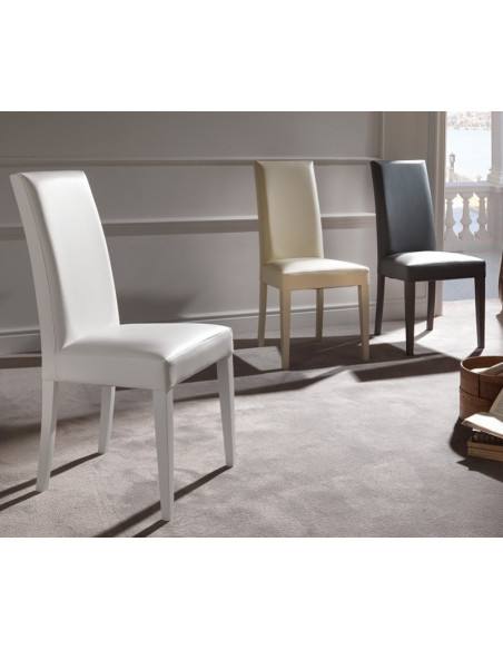 Silla DENNY, madera de haya, lacada blanca y tapizado gris claro