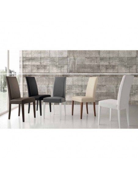 Silla DENNY, madera de haya, lacada blanca y tapizado gris claro