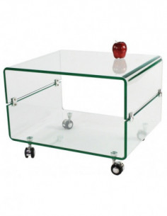 Mesa MELBOURNE, cristal curvado, ruedas, 60x40 cms