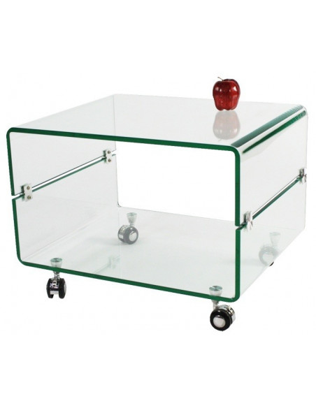 Mesa MELBOURNE, cristal curvado, ruedas, 60x40 cms