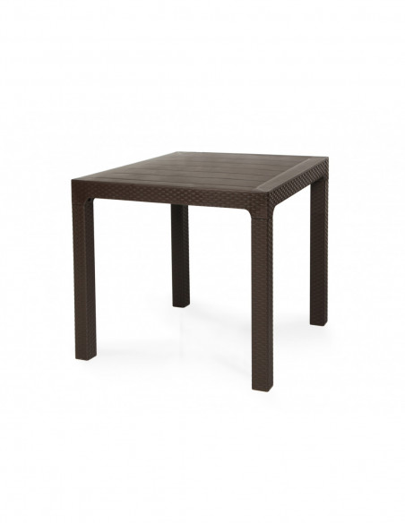 Mesa TROPICAL, ratán, polipropileno marrón chocolate, 80 x 80 cms