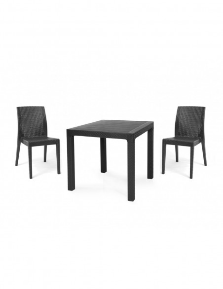 Mesa TROPICAL, ratán, polipropileno antracita, 80 x 80 cms