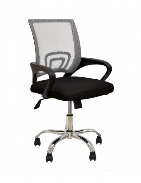 Sillón de oficina FISS NEW (M), negro, basculante, malla gris, tejido negro