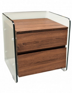 Mesa SEBAS, baja, cristal curvado, dos cajones, 50 x 43 cms