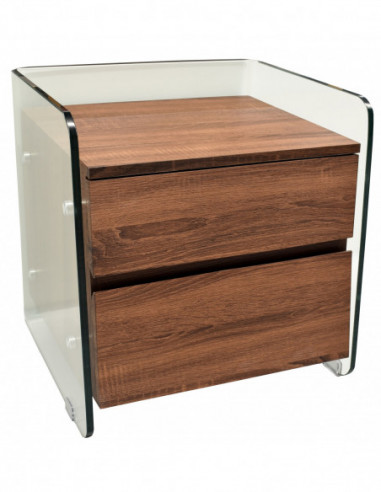 Mesa SEBAS, baja, cristal curvado, dos cajones,...