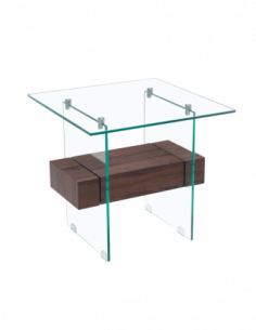 Mesa SUIZA, baja, madera, cristal, 55 x 55 cms