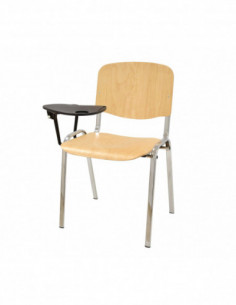 Silla NIZA NEW, chasis cromado, pala escritura, madera...