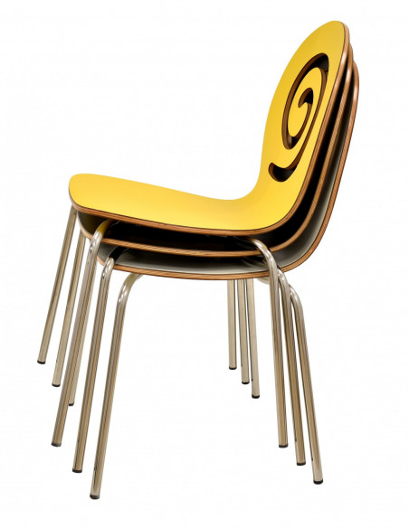 Silla PINSAPO, apilable, acero inoxidable, laminado amarillo