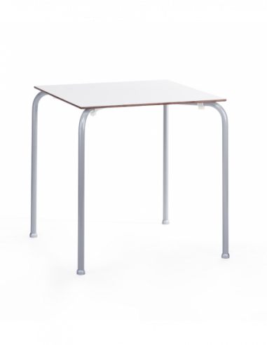 Mesa FERAY, apilable, epoxi plata, tablero fenólico blanco, 69 x 69 cms.