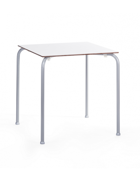 Mesa FERAY, apilable, epoxi plata, tablero fenólico blanco, 69 x 69 cms.