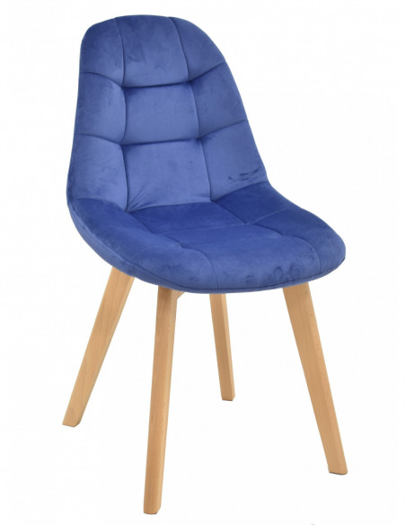 Silla LORENA, madera, tapizada velvet azul