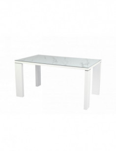Mesa ROYAL, lacada blanca, cristal ceramico, 150 x 90 cms