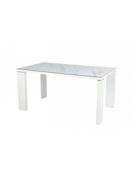 Mesa ROYAL, lacada blanca, cristal ceramico, 150 x 90 cms